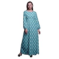 Bimba Printed Women's Long Sleeve Flared Dress Elastic Waist Maxi Dress Gown