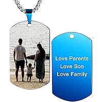 MeMeDIY Personalized Dog Tag Pendant Necklace Engraving Name/Date/Text/Color Picture for Men Women Memorial Stainless Steel/Tungsten Jewelry, Bundle with Adjustable Chain, Keychain, Silencer