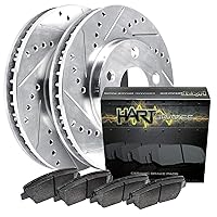Hart Brakes Rear Brake Rotors Silver Drilled Slotted Ceramic Pads Compatible For 2011-2018 Porsche Cayenne