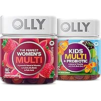 OLLY Gift, Family 2 Pack: Women's Multivitamin Gummy (90 Count), Kids Multivitamin + Probiotic Gummy (70 Count), Vitamins A, D, C, E, B, Chewable Supplement, Blissful Berry, Yum Berry Punch, 160 Count