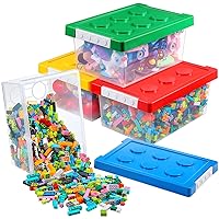4 Pack Toy Storage Containers with Lids Brick Shaped Kids Storage Organizer Box Containers Plastic Stackable Organizer Bin Clear Toy Chest for Organizing Building Brick Dolls Toys(Small)
