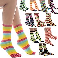 3 Pairs Women's Toe Socks Five Finger Casual Calf Crew 9-11 Striped Multi Colors