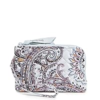 Vera Bradley Women's Cotton Double Zip ID Case Wallet with RFID Protection, Soft Sky Paisley, One Size