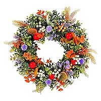 Dried Flowers, Artificial Plants & Flowers, Artificial Spring Wreath with Fruit 17.7Inch Summer Wreath for Front Door, Wall, Wedding, Indoor and Outdoor Decorations