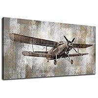 yearainn Vintage Airplane Canvas Wall Art - Retro Aircraft Pictures Grey-tone Abstract Background Wall Decor Rustic Elegance Canvas Print Aesthetic Painting Artwork Home Office Decor 30
