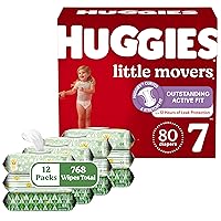 Huggies Little Movers Diapers & Wipes Bundle: Huggies Little Movers Size 6 Baby Diaper, 96ct & Huggies Natural Care Sensitive Wipes, Unscented, 12 Packs (768 Wipes Total) (Packaging May Vary)