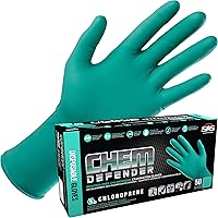 ChemDefender Powder-Free Chloroprene Disposable Gloves | 5 Mil - Medium | Chemical Resistance, Textured Fingertips, Extended 12