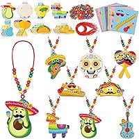 32 Pack Cinco De Mayo Crafts for Kids DIY Mexican Fiesta Necklaces Craft Kit Cinco De Mayo Taco Stickers Arts Hanging Fiesta Decoration Gift for School Home Game Activity Party Supplies Favor