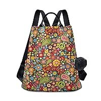 ALAZA Hippie Peace Symbol Paisley Floral Backpack Purse for Women Anti Theft Fashion Back Pack Shoulder Bag