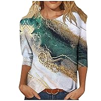 Tops for Women Trendy,Womens 3/4 Sleeve Tops Round Neck Vintage Print Graphic Shirt Plus Size Tops for Women