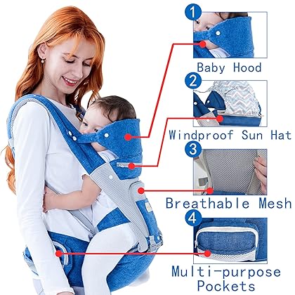 Multifunction Ergonomic 6-in-1 Baby Carrier Wrap with Detachable Hip Seat for Newborn Toddler Backpack Adjustable Size Breathable, Adapt to Infant for Breastfeeding Shopping Hiking Travelling