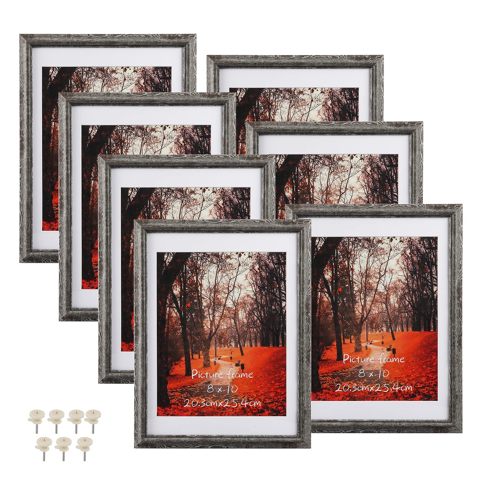 7 Pack 8x10 Picture Frames with Mat, Rustic Distressed Art Wall Hanging Table Desk 10x8 Family Gallery Multi Photo Frame 9x12 Without Mat