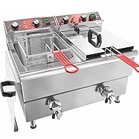 Commercial Fryer Stainless Steel Electric Deep Fryer with Oil Filtration and Timer 24L Large Capacity Dual Tank Fryer with Baskets and Lids Countertop Deep Fryer for Restaurant Use 120V 3500W