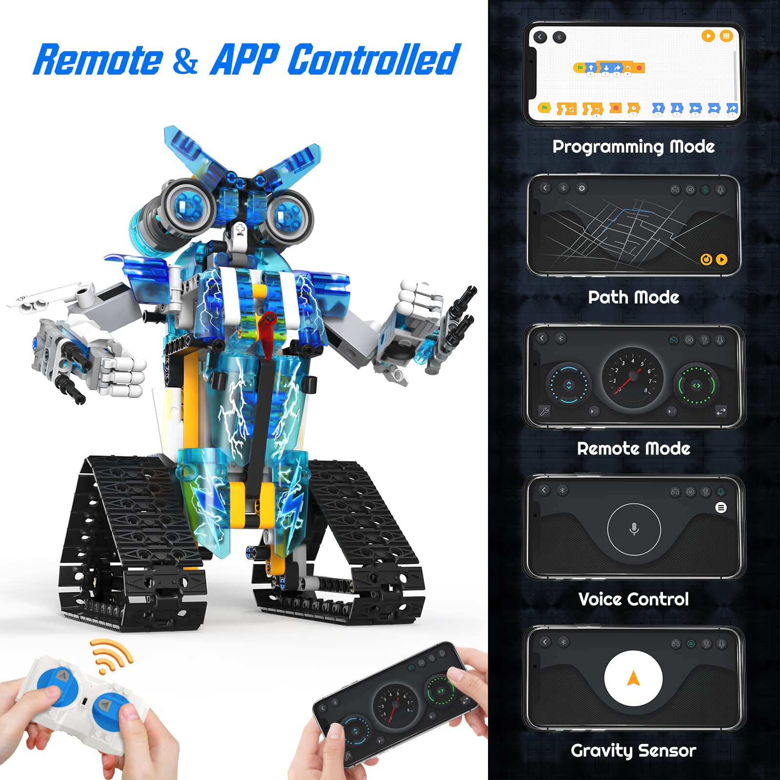 HAKPNEW Remote Control Building Blocks,Programmable Building Robotics Kit with APP Kids Robot Toys for Boys 6-12 Years Old