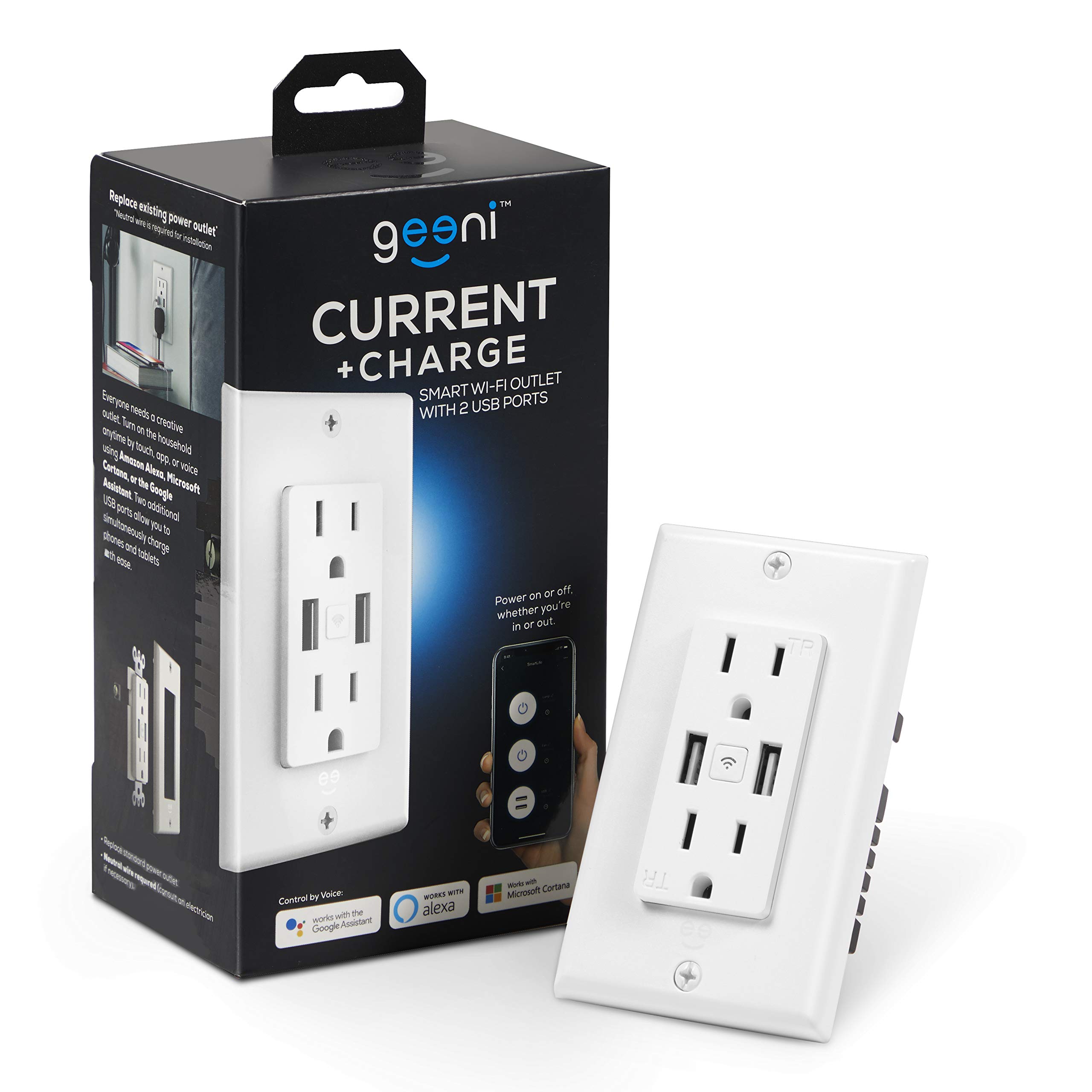 Geeni High Speed USB Charger Smart Outlet, White, 2 Outlets, 2 USB Ports – No Hub Required – Smart Outlet Works with Amazon Alexa, Google Home &, Requires 2.4 GHz Wi-Fi