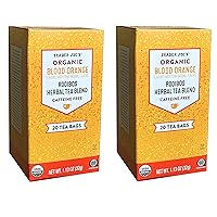 Trader Joes Organic Blood Orange Rooibos Herbal Tea Blend, Flavored with other Natural Flavors, Caffeine Free, 20 Tea Bags, 1.13 ounces (32 grams) (Two Pack)