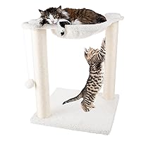 19-Inch Cat Scratching Post with Hammock ? Sisal Fabric and Carpet Small Cat Tree, Hanging Ball Toy for Adult Cats and Kittens by PETMAKER (White)