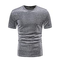 Men's Glitter T Shirt Short Sleeve Round Neck Slim Fit Party Tee Top Hipster Metallic 70s Disco Nightclub T-Shirts