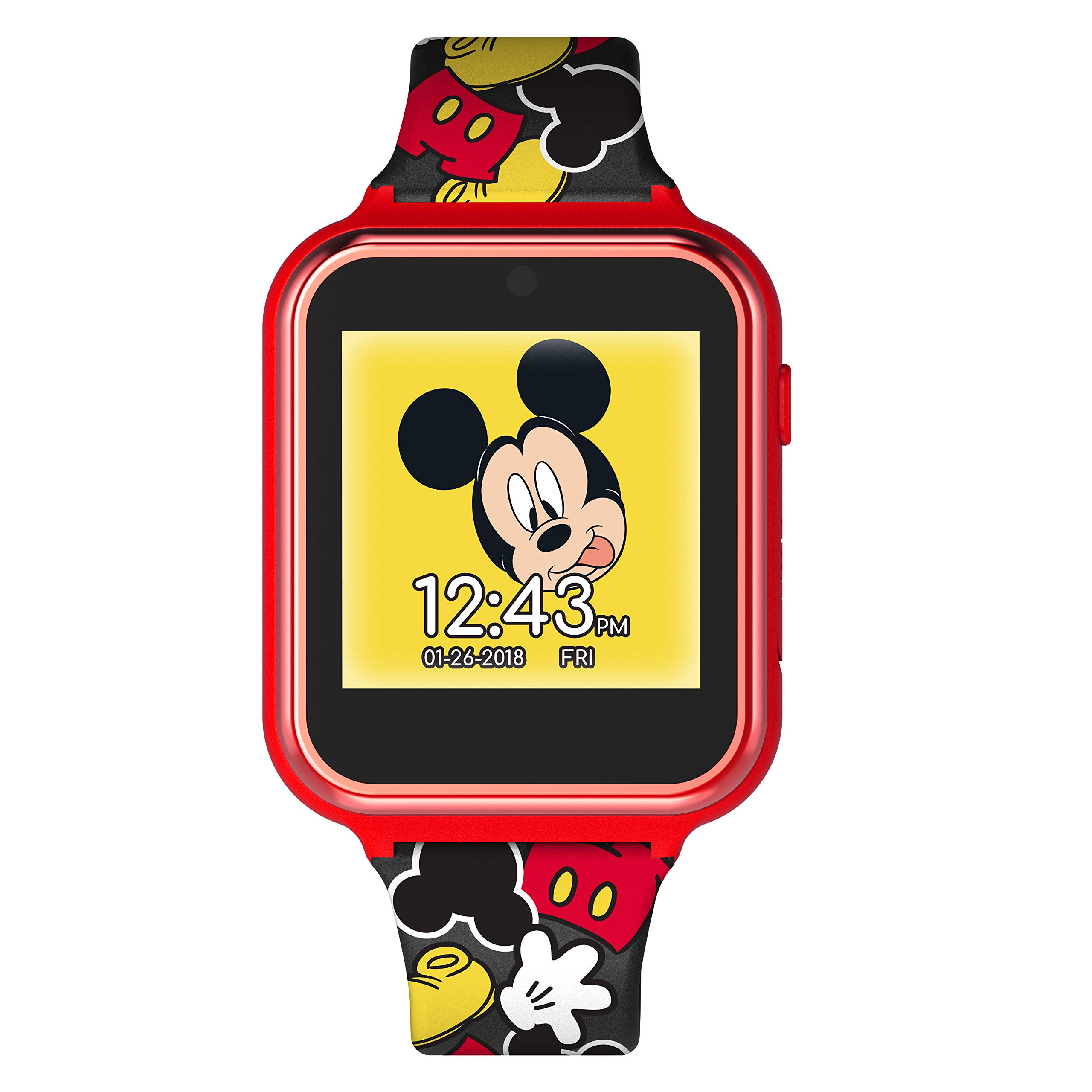 Accutime Kids Disney Mickey Mouse Red Black Educational Learning Touchscreen Smart Watch Toy for Boys, Girls, Toddlers - Selfie Cam, Learning Games, Alarm, Calculator, Pedometer (Model: MK4089AZ)