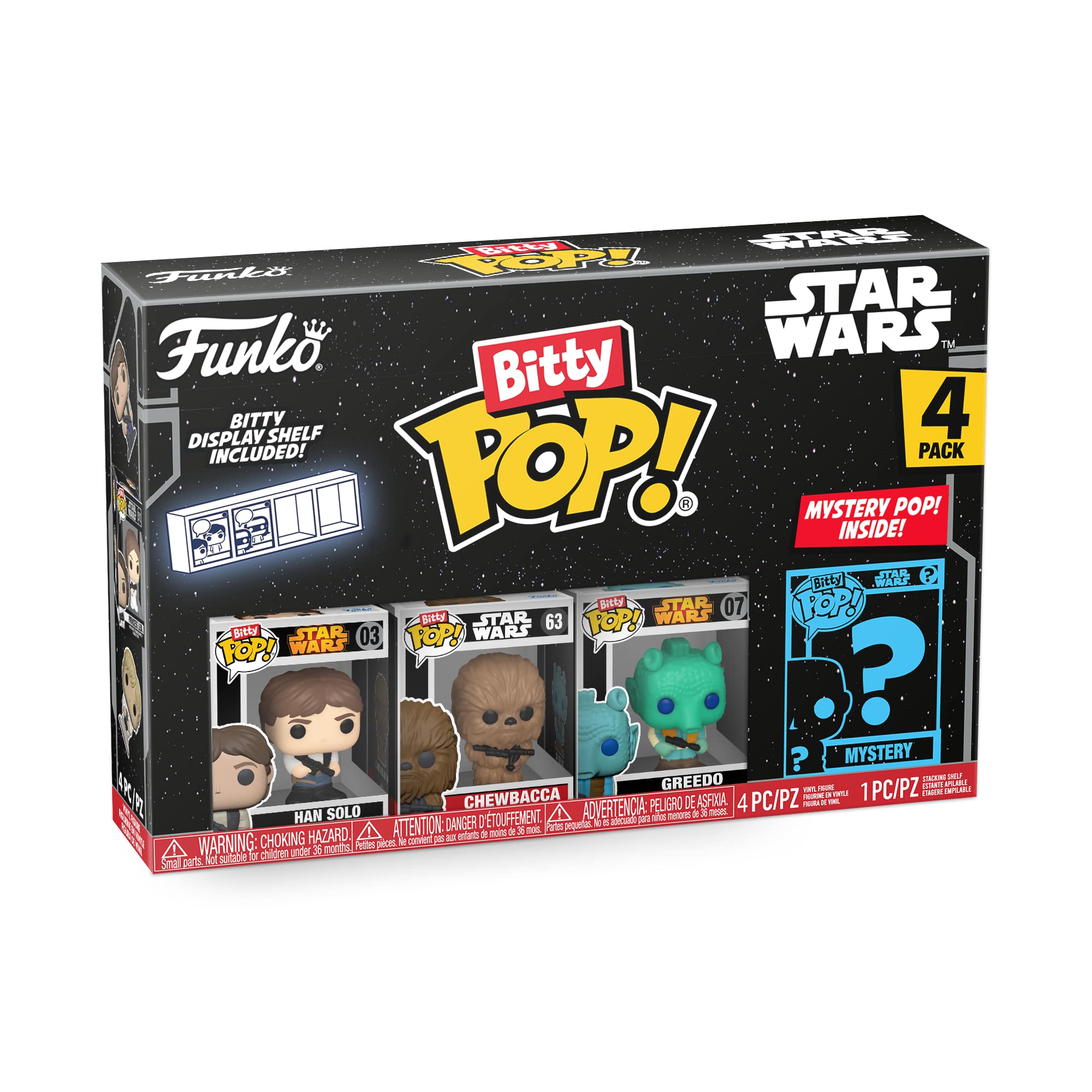 Funko Bitty Pop! Star Wars Mini Collectible Toys - Han Solo, Chewbacca, Greedo & Mystery Chase Figure (Styles May Vary) 4-Pack