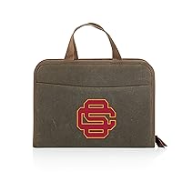 PICNIC TIME NCAA USC Trojans Monterey Travel Cheese Knife Set, Distressed Waxed Canvas Bag with Cheese Knifes and Cutting Board, (Khaki Green)