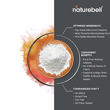 NatureBell Creatine Monohydrate Powder 500 Grams, 5000mg Per Serving, Pure Unflavored Creatine Powder - Micronized - Pre Workout | Keto | Vegan | Dissolves Easy | Filler Free - 100 Servings (1.1Lb)