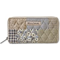 Slim Card Wallet for Women | Multi Card Zip Around Wallet with RFID Protection | Quilted Cotton Khaki Patchwork