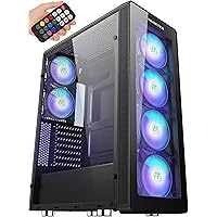 ATX Mid-Tower PC Gaming Case 2× USB3.0 & 6× ARGB Fans, Computer PC Chassis with Remote Control, Tempered Glass Cooling System/Airflow/Cable Management（T400-N6）
