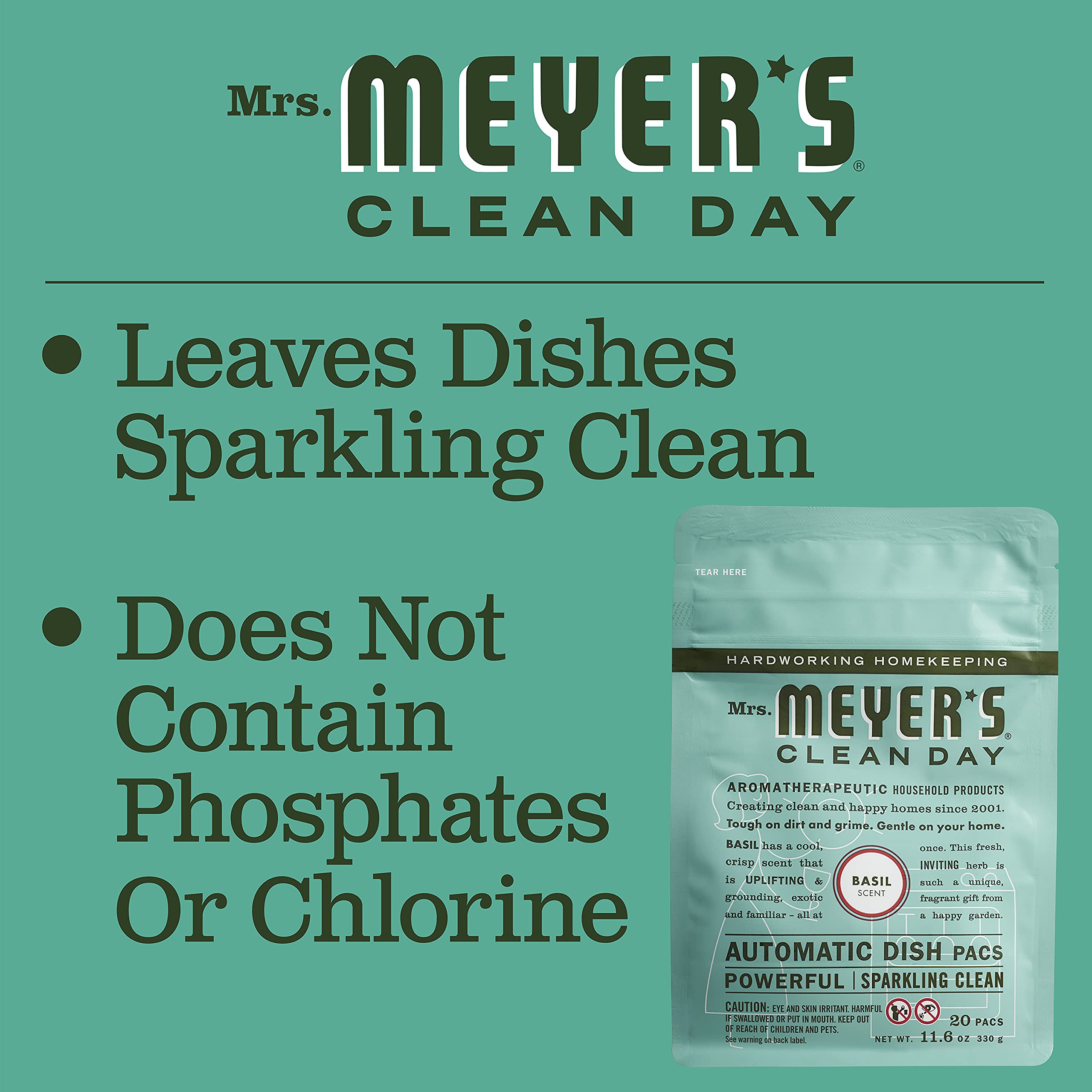 Mrs. Meyer's Clean Day Automatic Dish Pillow Basil Detergent Pods, 12.7 Oz. 20 Count