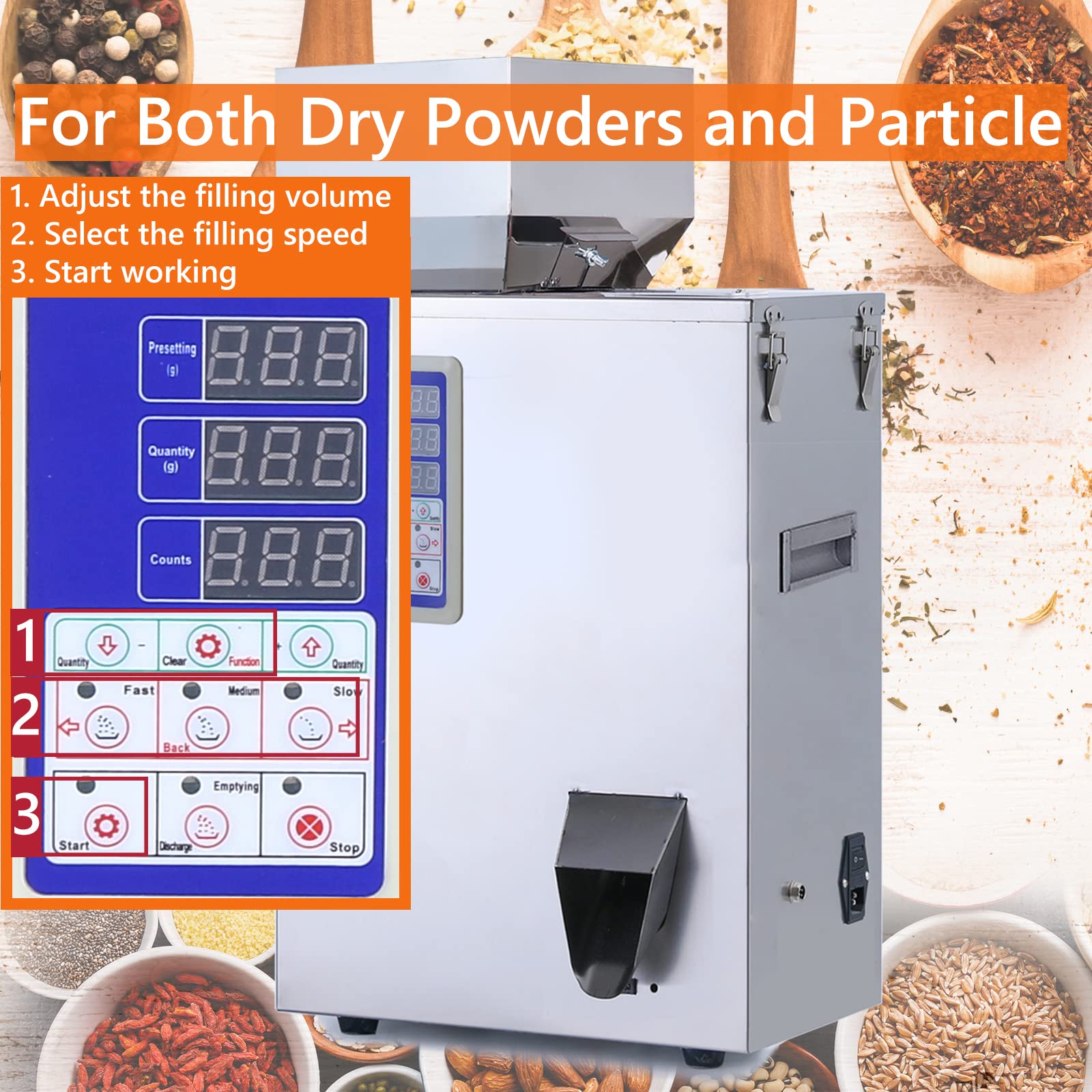 Fanlocn Powder Filling Machine, Particle Filling Machine, Automatic Powder Particle Dispenser For Flour Beans Glitter (Powder&Particle Filler 10-500G)