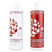 Purezero Flaxseed Oil & Shea Butter Shampoo and Conditioner Set - Curl Care - For Curly Hair Detangle & Defrizz - Zero Sulfates/Parabens/Dyes -100% Vegan & Cruelty Free - Great For Color Treated Hair