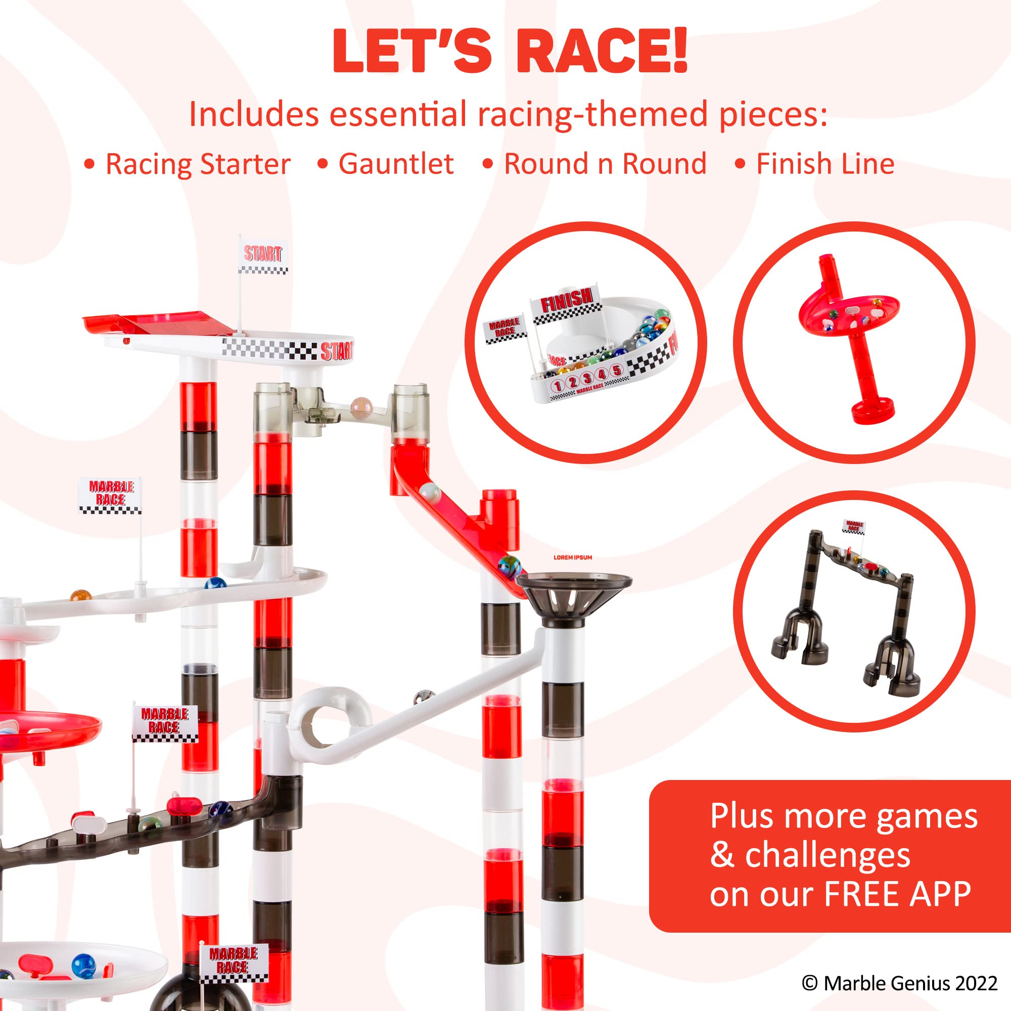 Marble Genius Marble Run Racing Set: 125-Piece Marble Run Racing Set Toys for Kids, Marbles Maze Tower Building Blocks, Marble Race Track Rolling Game, Educational Learning STEM Toy Gift, Racing