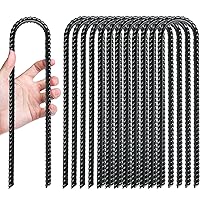 Gtongoko Trampolines Wind Stakes 12 Pack 12 Inch, 0.4 Inch Thick Heavy Duty U Shaped Rebar Tent Stakes Ground Anchors Galvanized Steel Safety Trampoline Anchors for Camping Tents, Soccer Goals