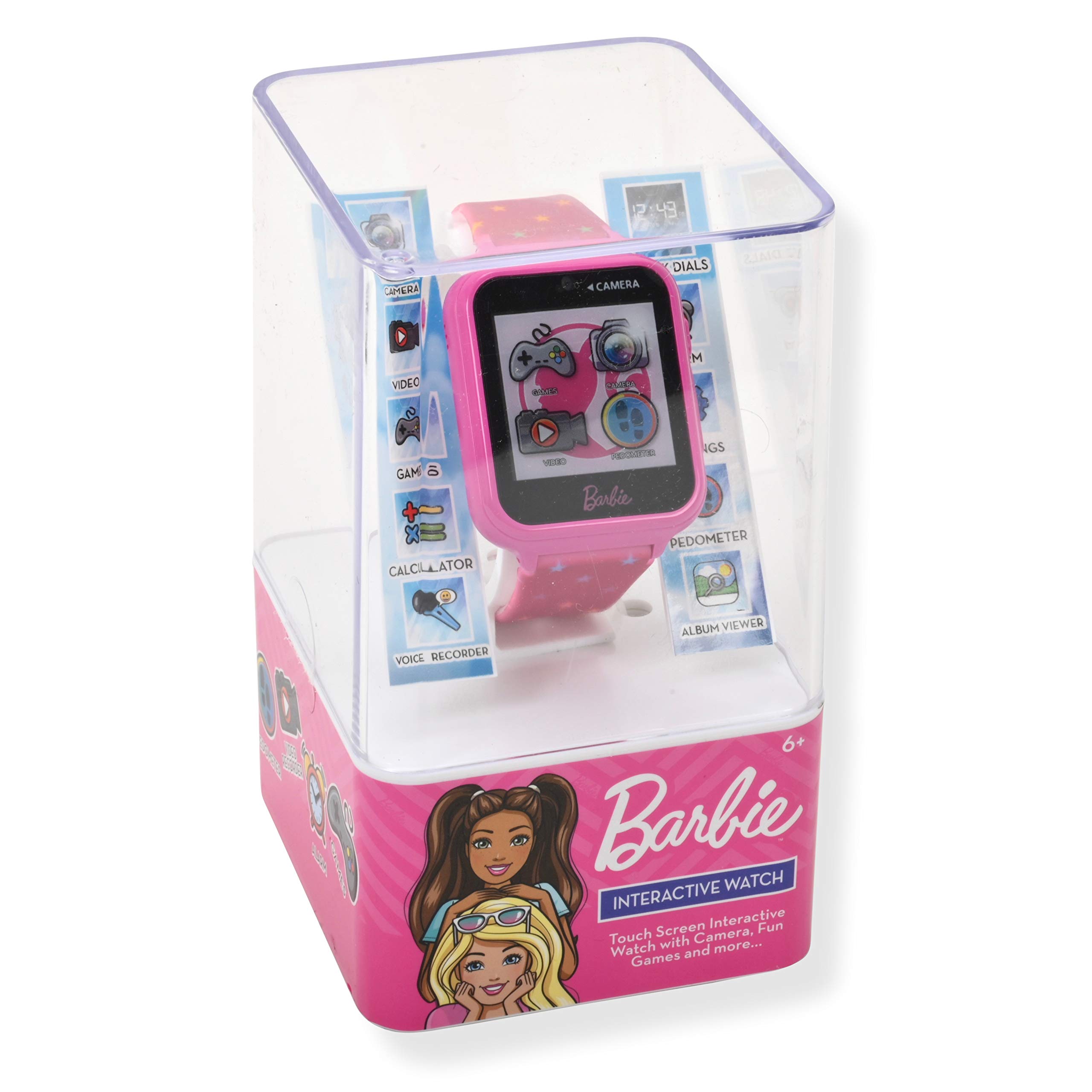 Accutime Kids Mattel Barbie Pink Educational Learning Touchscreen Smart Watch Toy for Girls, Boys, Toddlers - Selfie Cam, Learning Games, Alarm, Calculator, Pedometer & More (Model: BDT4069AZ), 40mm