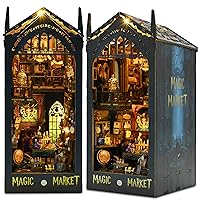 DIY Book Nook Kit, 3D Wooden Puzzle Bookshelf Decor with LED Decor, Bookend Diorama DIY Bookends Model Build Crafts Gifts for Adults