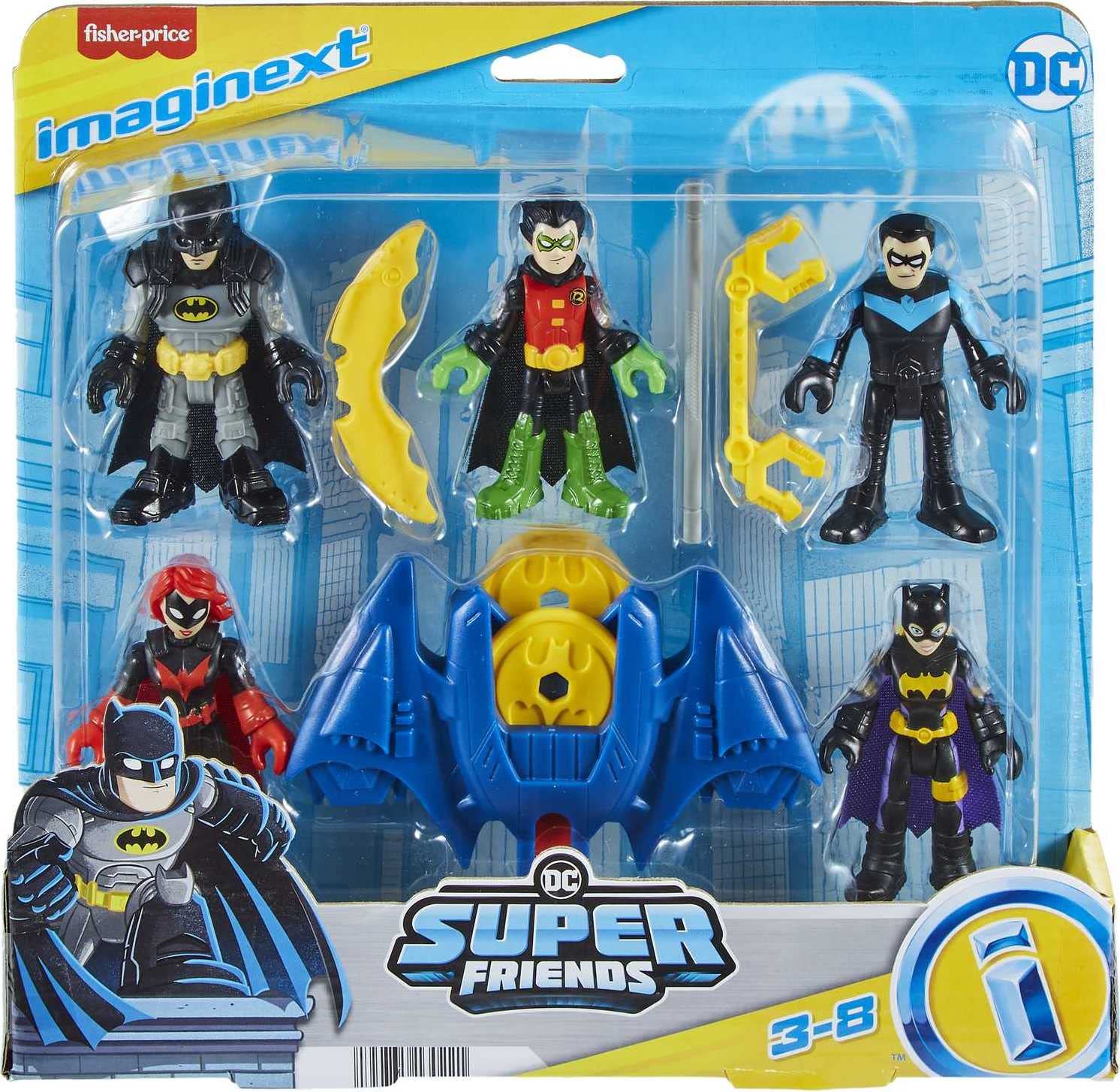 Fisher-Price Imaginext DC Super Friends Batman Toys Family Multipack Figure Set with 5 Characters & 7 Accessories for Ages 3+ Years