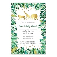 30 Invitations Jungle Green Gold Personalized Cards Baby Shower Photo Paper