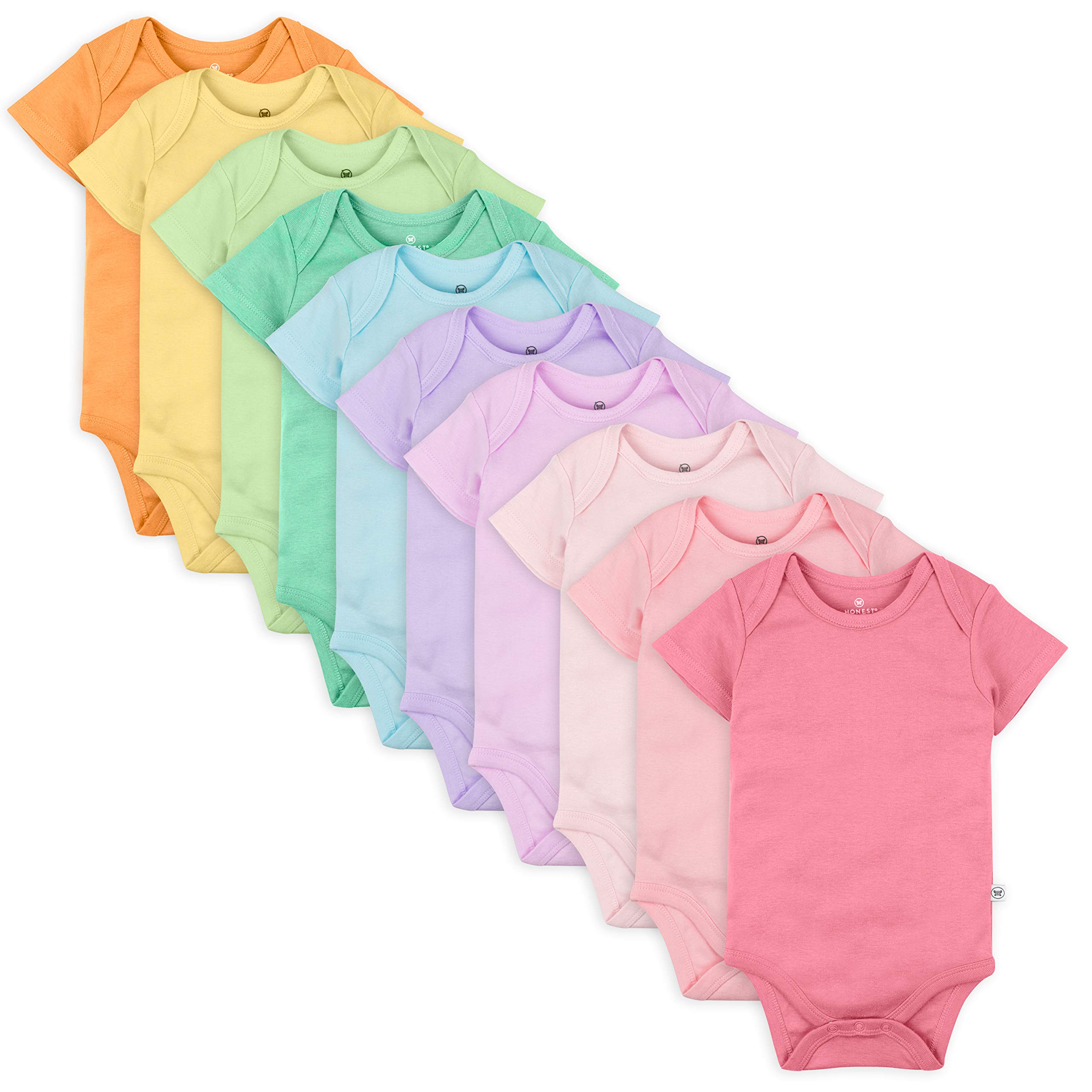 HonestBaby 10-Pack Short Sleeve Bodysuits One-Piece for Infant Boys, Girls, Unisex Baby 100% Organic Cotton