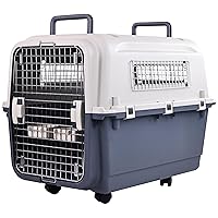 Plastic Kennels Pet Carrier Rolling Plastic Airline Approved Wire Door Travel Dog Crate, Large (30.7