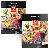 Arteza Watercolor Paper 9x12 Inch, Pack of 2, 64 Sheets (140lb/300gsm), Cold Pressed Art Sketchbook Pad, Art Supplies for Painting & Drawing, Wet, Mixed Media