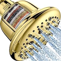 Filtered Shower Head, 7 Modes High Pressure Shower Heads - 16 Stage Shower Head Filter for Hard Water for Remove Chlorine and Harmful Substances (Egyptian Gold, 5 Inch Round)