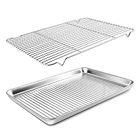 Herogo Baking Pan Sheet with Cooling Rack Set for Oven, 18 x 13 x 1 Inch, Stainless Steel Fluted Bakeware Cookie Sheet Tray Non-stick, Dishwasher Safe