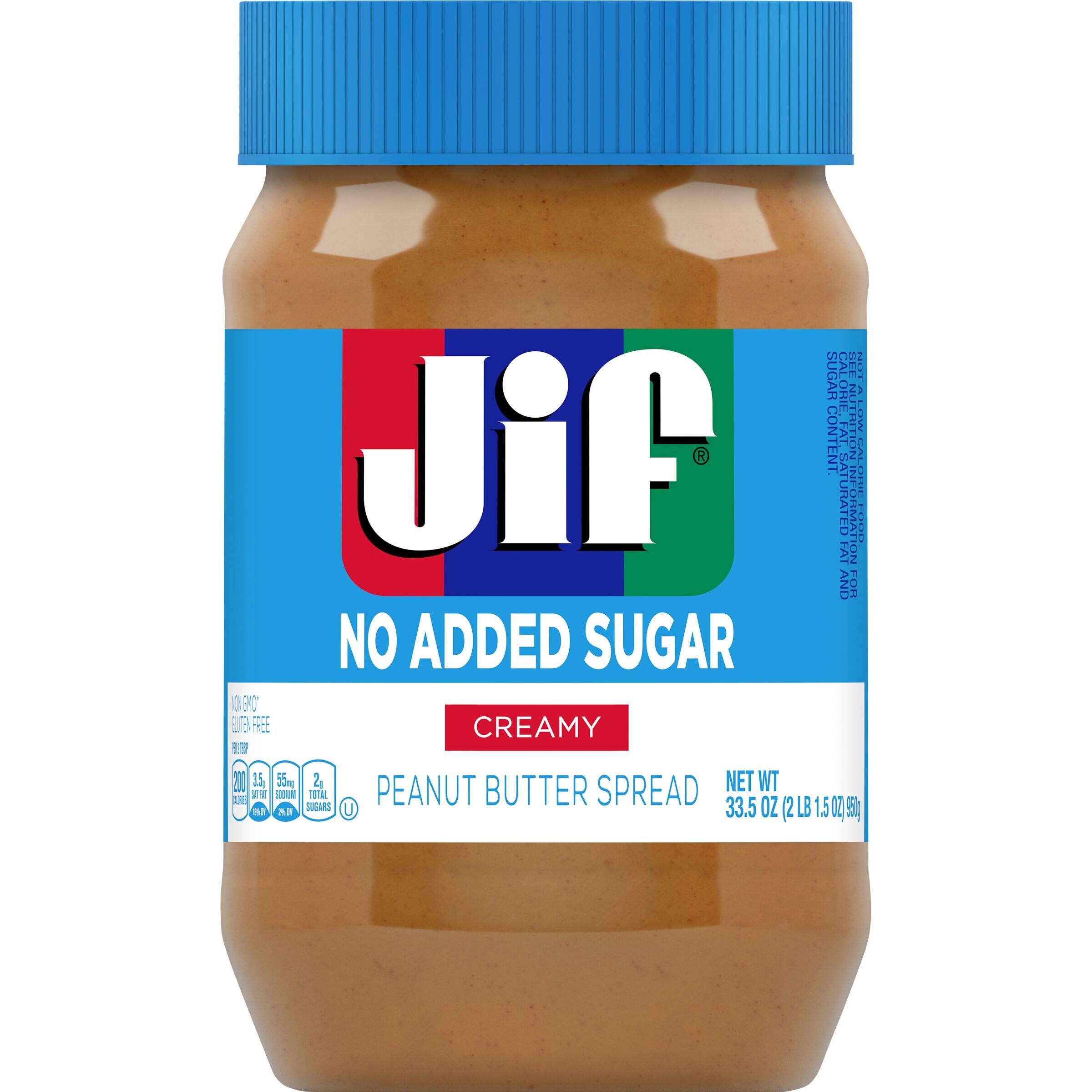 Jif No Added Sugar Creamy Peanut Butter Spread, 33.5 Ounces (Pack of 8), Smooth, Creamy Texture, No Stir Peanut Butter Spread