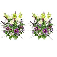 2pcs of 30 Stem Artificial Flowers Morning Glory & Ranunculus Bush Spring Faux Flower Arrangement for Indoor Wedding Home Decor, Cemetery Decorations, Violet Cream Kiwi