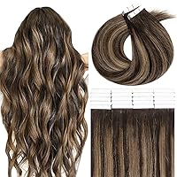 Lacer Remy Tape in Hair Extensions Human Hair Dark Brown Mixed Chestnut Brown with Dark Brown Roots Invisible Double Sided Weft Glue in Hair Extensions Human Hair 22 Inch 50g 20pcs