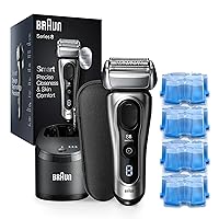 Braun Electric Razor for Men, Series 8 8467cc Electric Foil Shaver with Precision Beard Trimmer, Cleaning & Charging SmartCare Center, Galvano Silver with Clean & Renew Refill Cartridges, 6 Count