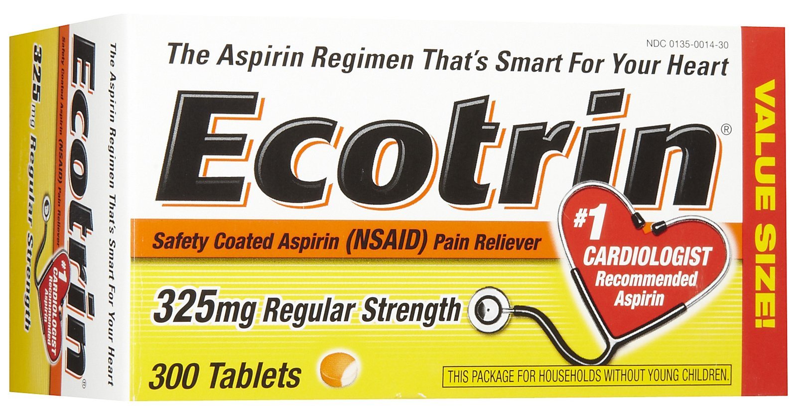 Ecotrin Regular Strength Safety Coated Aspirin | Arthritis Pain | 300 Tablets