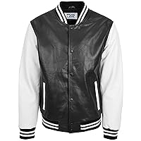 DR182 Men's Leather College Boy Varsity Jacket Black White