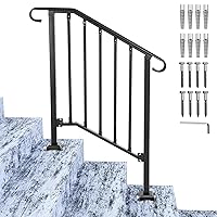 Step Handrail Fit for 2 or 3 Steps Wrought Iron Handrail for Outdoor Steps Matte Black Stair Railings with Installation Kit