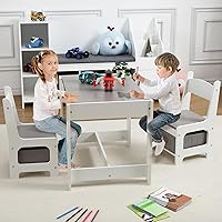 Kids Table and Chair Set, 4 in 1 Children Activity Table w/Storage, Removable Tabletop, Blackboard, 3-Piece Toddler Furniture Set for Art, Crafts, Drawing, Reading, Playroom